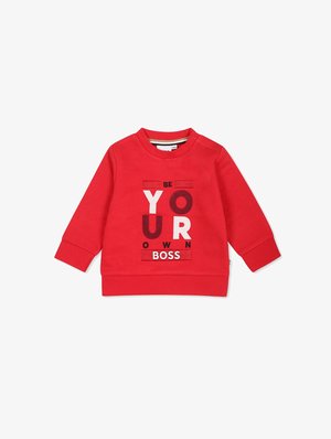Felpa rossa con maniche lunghe, caratterizzata da "BE YOUR OWN BOSS" in testo bianco e nero. Realizzata in materiale morbido con collo tondo e polsini a coste.