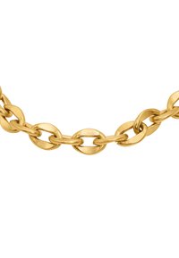 Collana in metallo dorato con catena caratterizzata da forme ovali collegate con una texture spazzolata, che conferisce un aspetto elegante e lucido.