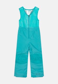 Salopette per bambini di colore turchese realizzata in tessuto impermeabile, con zip frontale, design senza maniche e vita elastica per il massimo comfort.