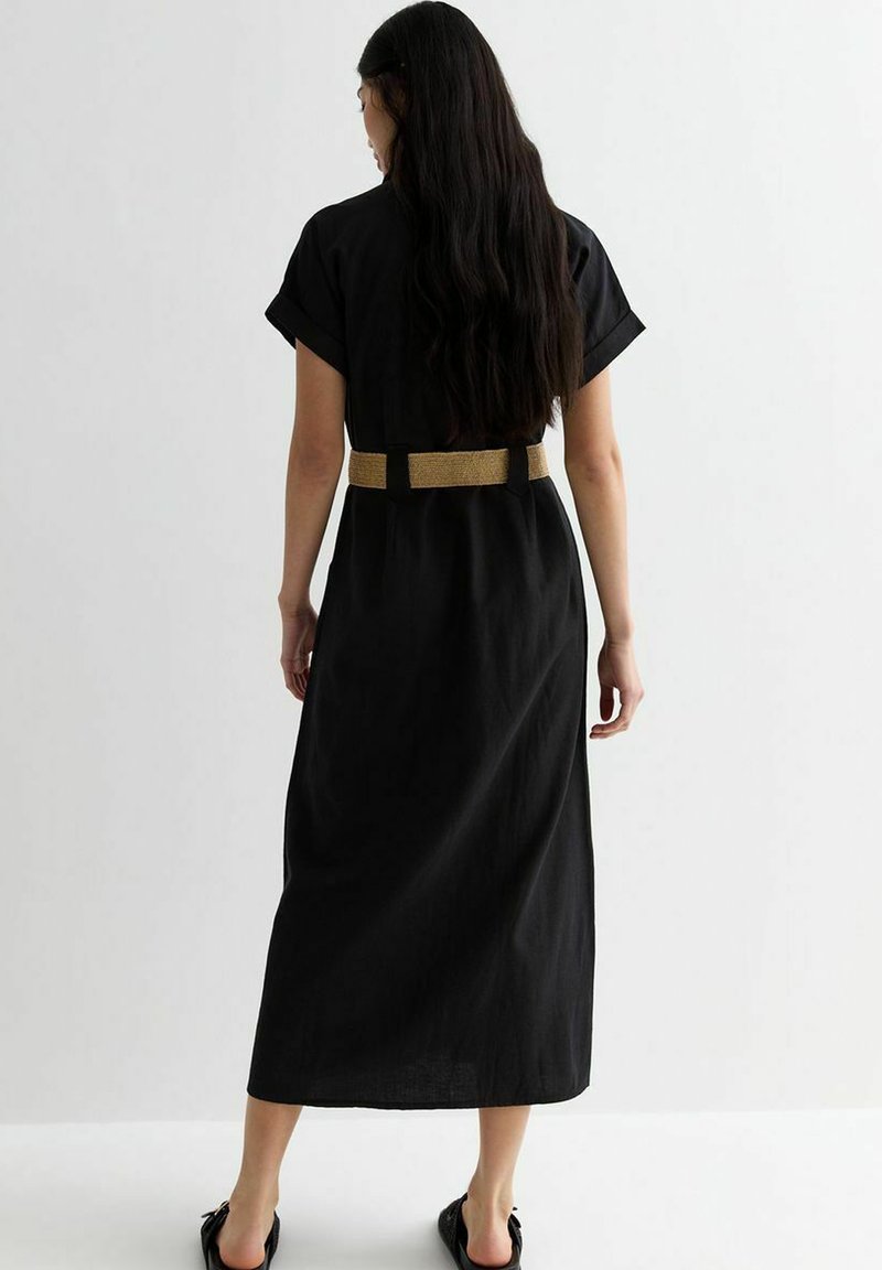 New Look SHORT SLEEVE BELTED UTILITY MIDI - Shirt dress - black - Zalando
