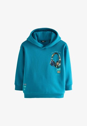 Next, Džemperis su gobtuvu - teal blue headphones