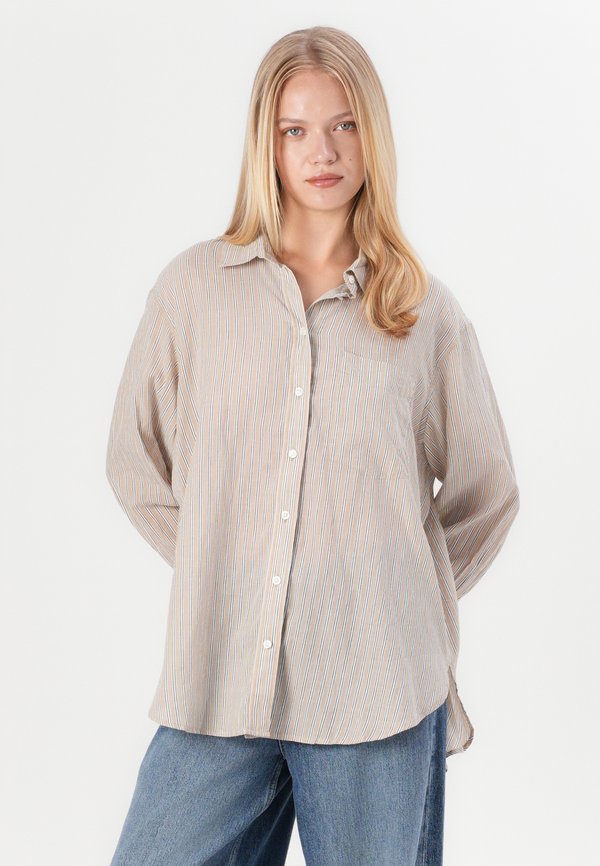 TIE BACK SHIRT - Button-down blouse - beige stripe4