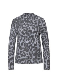 Maglietta a maniche lunghe grigia con motivo leopardato, realizzata in tessuto morbido. Caratterizzata da un collo alto e una vestibilità comoda.