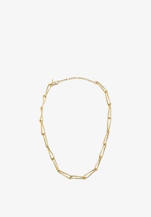 Collier chaîne en or avec de grands maillons allongés et une petite extension réglable de longueur de chaîne avec fermoir mousqueton.