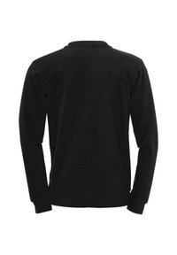 Zwarte sweatshirt met lange mouwen, gemaakt van zachte stof, heeft een klassieke ronde halslijn en ribgebreide manchetten en onderkant voor een comfortabele pasvorm.