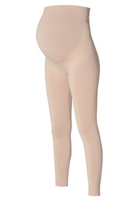 Hudfärgade graviditetsleggingar med elastisk midjeband och inbyggd bärnstödpanel för komfort under graviditeten.