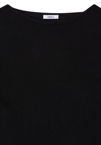 Maglione nero con scollatura rotonda. Realizzato in tessuto morbido. L'etichetta legge "CECIL" sul colletto. Design semplice senza motivi o decorazioni.