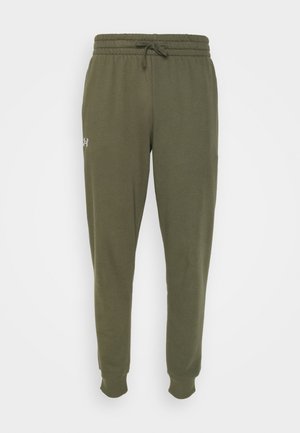 Pantaloni jogger verde măsliniu cu talie elastică și șnur. Picioare conice și tivuri cu nervuri. Prezintă un mic logo pe partea stângă.