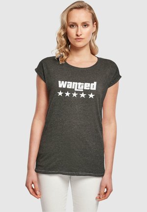 Merchcode WANTED EXTENDED SHOULDER TEE - T-shirt imprimé - charcoal