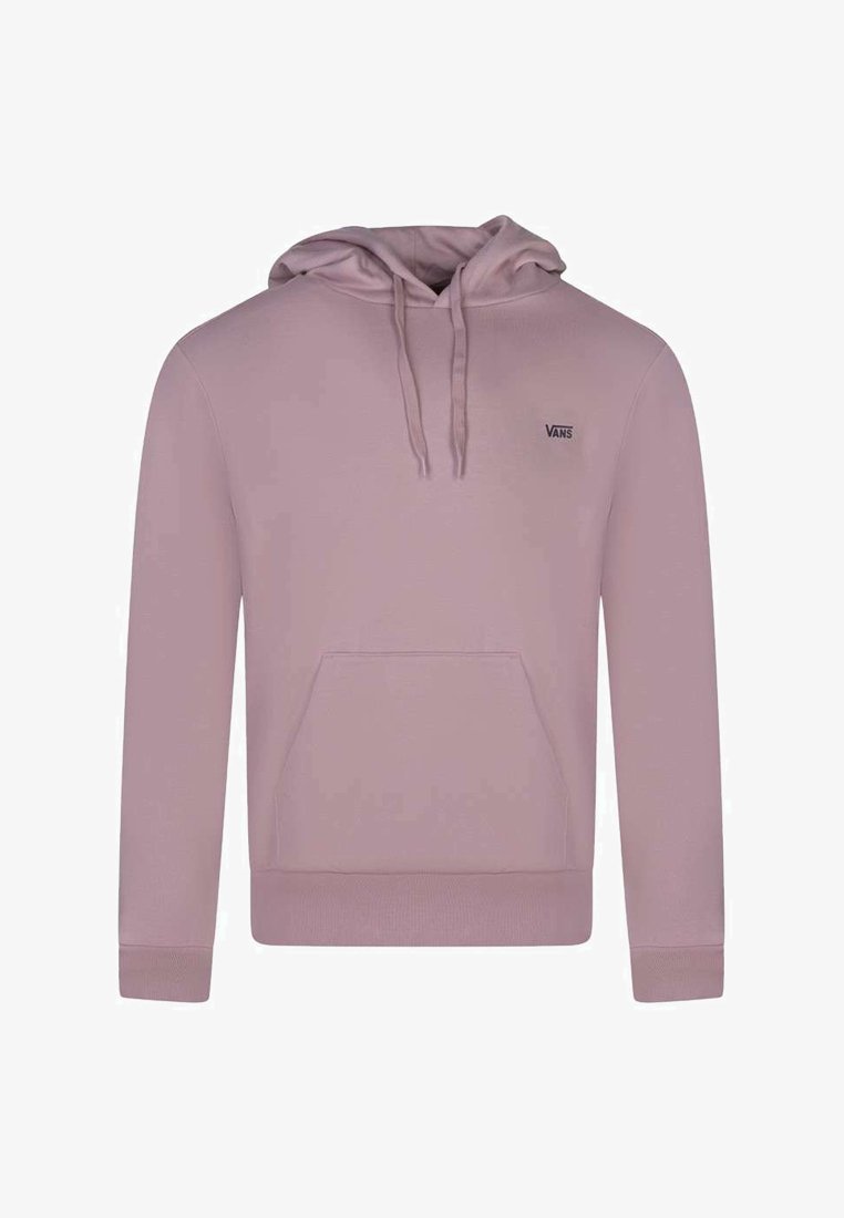 Sweat à capuche Vans violet clair avec poche kangourou à l'avant, capuche à cordon et petit logo Vans sur la poitrine.