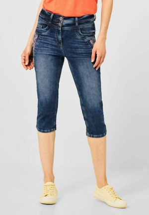 MIT STICKEREI - Denim shorts - blau