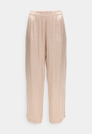 Μπεζ σατέν παντελόνι καμπάνα με υφή διαμαντιού και ελαστική μέση. Μαλακή υφή με σταδιακό ombre εφέ προς το κάτω μέρος.