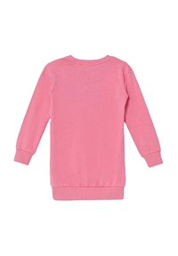 Felpa rosa con maniche lunghe, scollo rotondo, polsini e orlo a coste. Tessuto morbido con una superficie liscia, senza motivi o decorazioni visibili.