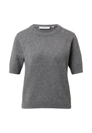 Kurzärmliger Pullover mit Rundhalsausschnitt in Hellgrau. Weiche Struktur mit geripptem Saum und Bündchen. Minimalistisches Design ohne Muster oder Akzente.