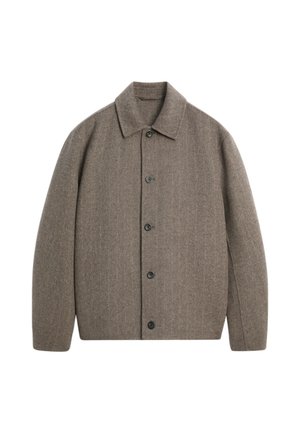 Massimo Dutti, STRIPED DOUBLE WOOL BLEND JACKET - Veste légère - light brown