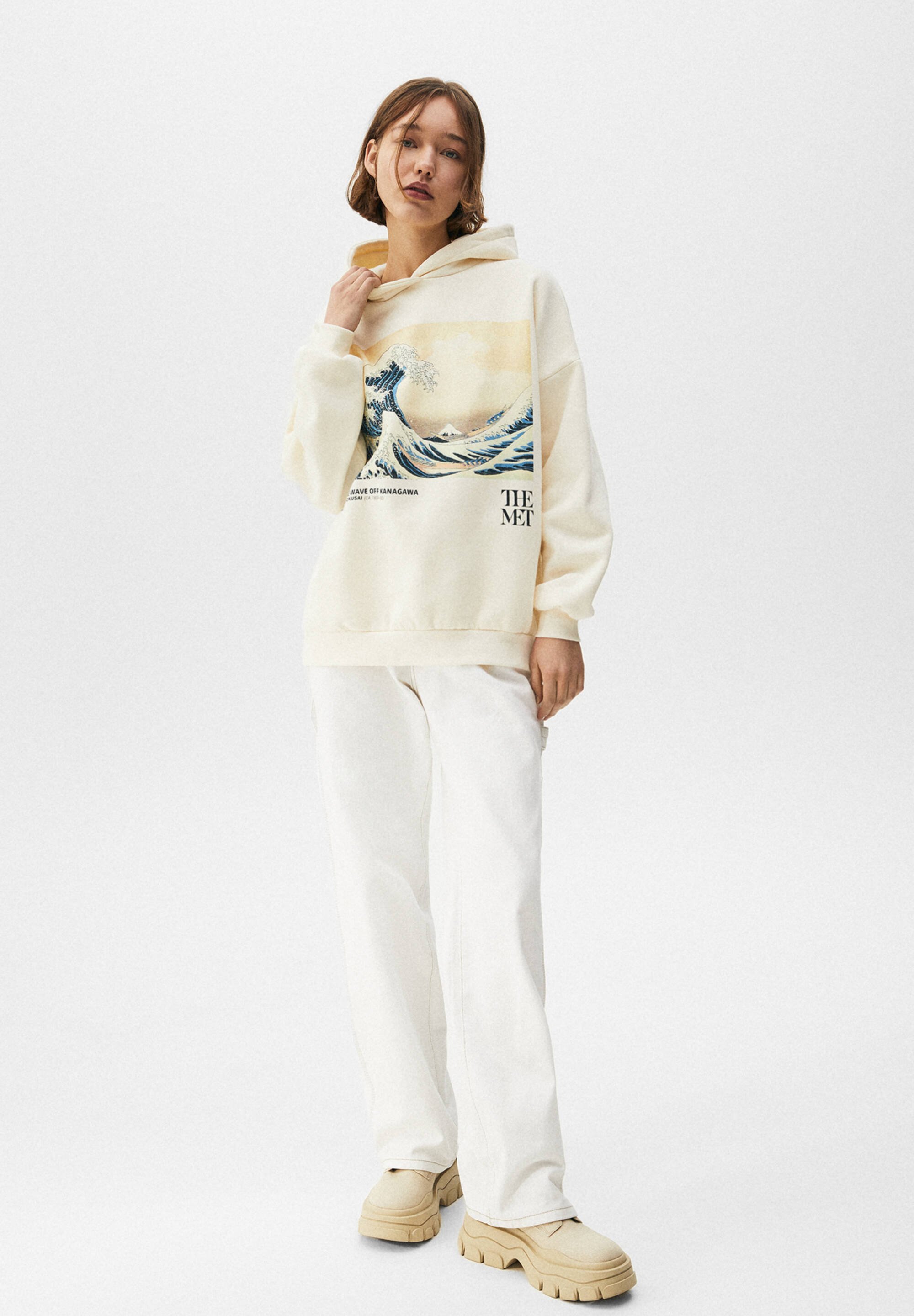 PULL\u0026BEAR THE MET UNDER THE WAVE OFF KANAGAWA - Felpa con cappuccio -  white/bianco - Zalando.it