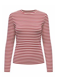 Rood-witte gestreepte langemouwen shirt met een ronde hals, gemaakt van ribbelstof, aansluitend ontwerp en een consistent horizontaal patroon.