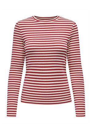 Rood-witte gestreepte langemouwen shirt met een ronde hals, gemaakt van ribbelstof, aansluitend ontwerp en een consistent horizontaal patroon.