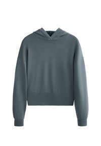 Felpa con cappuccio in morbido tessuto blu tenue. Presenta un design corto, maniche ampie e una finitura pulita e minimale.