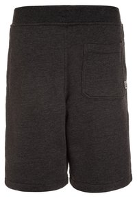 Ciemnoszare szorty bawełniane o jednolitej fakturze, z elastycznym pasem i jedną tylną kieszenią. Zawierają małą metkę marki po boku.