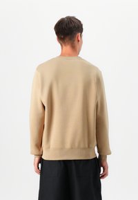 Beige sweatshirt met lange mouwen, ronde halslijn en geribbelde manchetten en zoom. Glad textuur, eenvoudig ontwerp en relaxed fit.