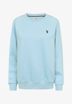 Lichtblauwe sweatshirt van zacht katoen. Heeft lange mouwen, ribgebreide boorden en een klein geborduurd logo op de borst.