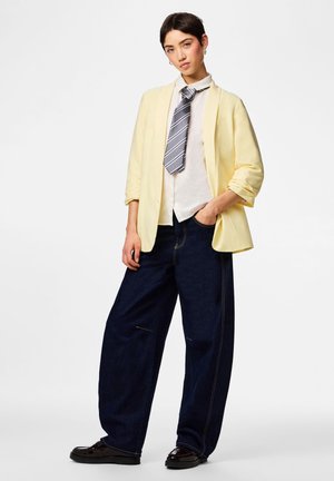 Blazer vintage en lin italien : veste sur mesure jaune canari, taille M