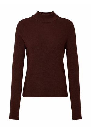 Burgundowa swetra z golfem wykonana z prążkowanej dzianiny. Posiada długie rękawy i dopasowany krój. Miękka tekstura i minimalistyczny design.