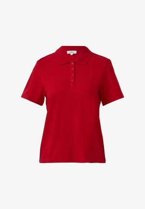 T-shirt polo rouge avec un col classique, des manches courtes et une patte de boutonnage à cinq boutons. Fabriqué en tissu lisse et léger.