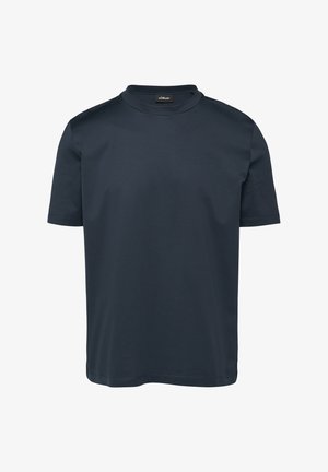 Navyblauwe T-shirt met korte mouwen, gemaakt van zachte katoen. Ronde hals, ontspannen pasvorm en minimale stikseldetails. Geen patronen of grafische elementen zichtbaar.