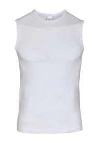 Witte mouwloze tanktop gemaakt van een gladde katoenmix. Heeft een ronde halslijn en een aansluitende pasvorm zonder patronen of accenten.