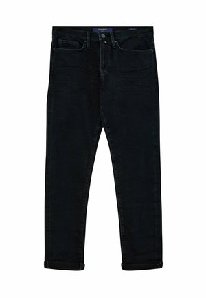 Zwarte denim jeans met een slim fit, voorzien van een ritssluiting en knoopsluiting, een vijf-pocket ontwerp en opgerolde broekspijpen aan de zoom.