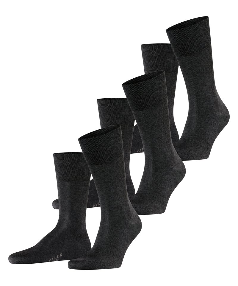 Cinco pares de calcetines de algodón gris oscuro con puños acanalados, que presentan una textura suave y puntera y talón reforzados para mayor durabilidad.