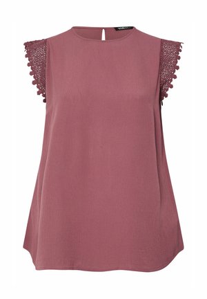 Ärmellose Bluse in Staubrosé mit rundem Ausschnitt und Spitzen-Häkelarbeiten an den Schultern, lockere Passform mit leicht ausgestelltem Saum.