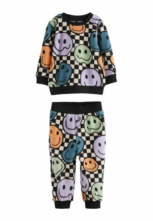 SINGLE SOFT TOUCH  REGULAR FIT SET - Nattplagg set - neutral black checkerboard smile face
