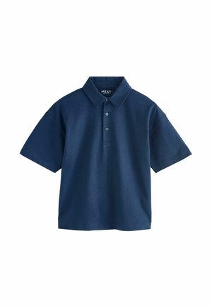 Marineblauwe polo gemaakt van katoen, met een klassieke kraag, korte mouwen, een drukknoopsluiting met drie knopen en een relaxte pasvorm.