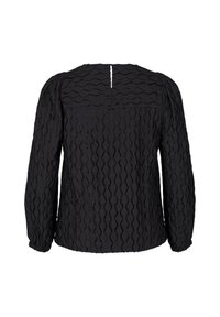 Blusa nera con un motivo ondulato testurizzato, maniche lunghe e chiusura a oblò sul retro. Realizzata in tessuto leggero.