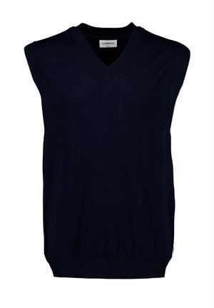 Gilet en tricot bleu marine sans manches avec col en V et bords côtelés, étiquette Lindbergh coupe slim.