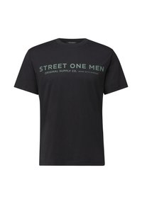 Czarny bawełniany t-shirt z krótkim rękawem, z zielonym napisem: "STREET ONE MEN ORIGINAL SUPPLY CO. WORN WITH PURPOSE."