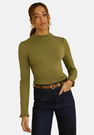 REGULAR FIT - FRILL NECK LONG SLEEVE - Top s dlhým rukávom - olive green