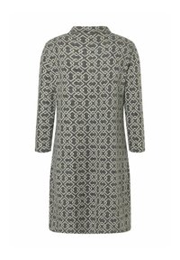 Grahamusterkleid mit rundem Kragen, 3/4-Ärmeln und einem abstrakten geometrischen Design in einem kontrastierenden helleren Farbton. Glatte Textur.