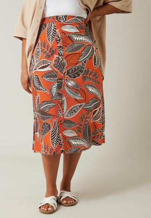 LEAF PRINT MIDI  - A-lijn rok - orange