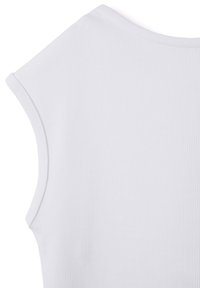Top senza maniche grigio chiaro realizzato in tessuto a costine. Presenta un collo rotondo e giromanica leggermente abbassati; la texture è morbida e liscia.