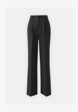 Pantaloni neri sartoriali con vita alta, pieghe frontali e design a gamba dritta. Realizzati in tessuto morbido con una vestibilità strutturata.