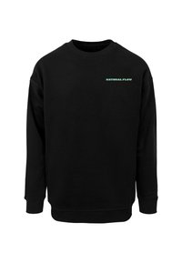 Sort sweatshirt lavet af bomuld, med ribbede manchetter og halsudskæring. "NATURAL FLOW" logoet trykt i grønt på brystet.