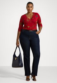 Lauren Ralph Lauren Woman BELTING PRINT JERSEY SURPLICE TOP - Hosszú ujjú felső - red multi
