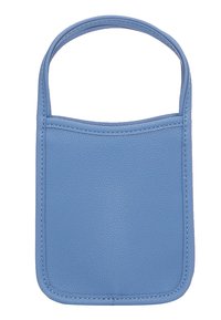 Borsa a tasca in pelle blu chiaro con superficie testurizzata, bordo superiore arrotondato e manico singolo per un facile trasporto.