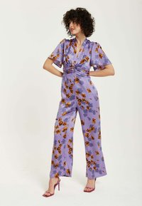 Liquorish FLORAL WIDE LEG WITH  SLEEVES - Jumpsuit - purple