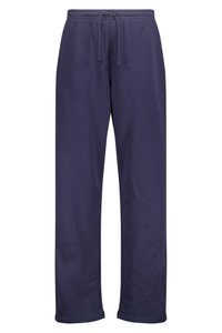 Pantaloni della tuta blu navy realizzati in morbido cotone misto, con cintura elastica e cordino, taglio dritto. Nessun motivo visibile o accessori.