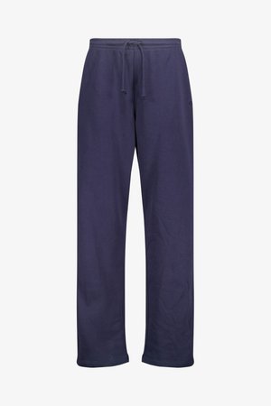 Navyblauwe sweatpants gemaakt van een zachte katoenmix, met een elastische tailleband en een trekkoord, in een rechte snit. Geen zichtbare patronen of hardware.